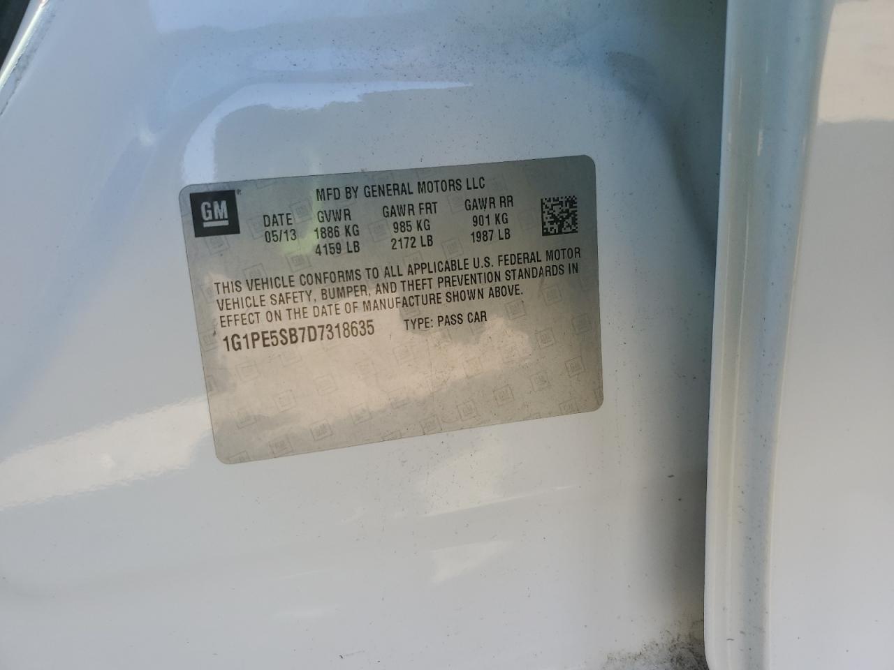 2013 Chevrolet Cruze Lt VIN: 1G1PE5SB7D7318635 Lot: 77065934