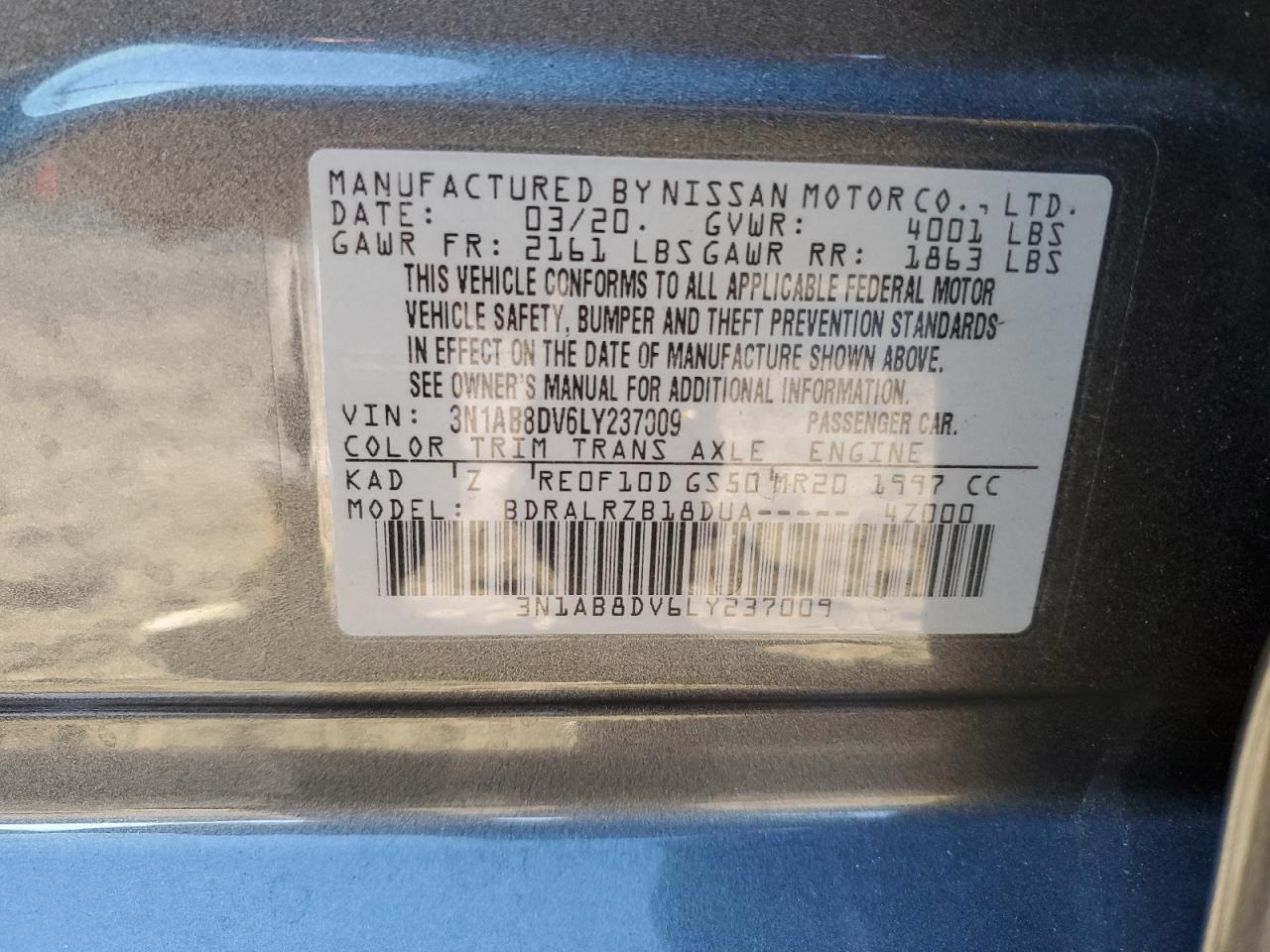 2020 Nissan Sentra Sr VIN: 3N1AB8DV6LY237009 Lot: 76611934