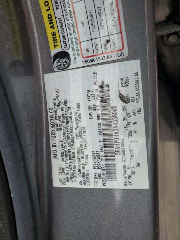 2010 Ford Fusion Se VIN: 3FAHP0HA3AR338060 Lot: 76672864