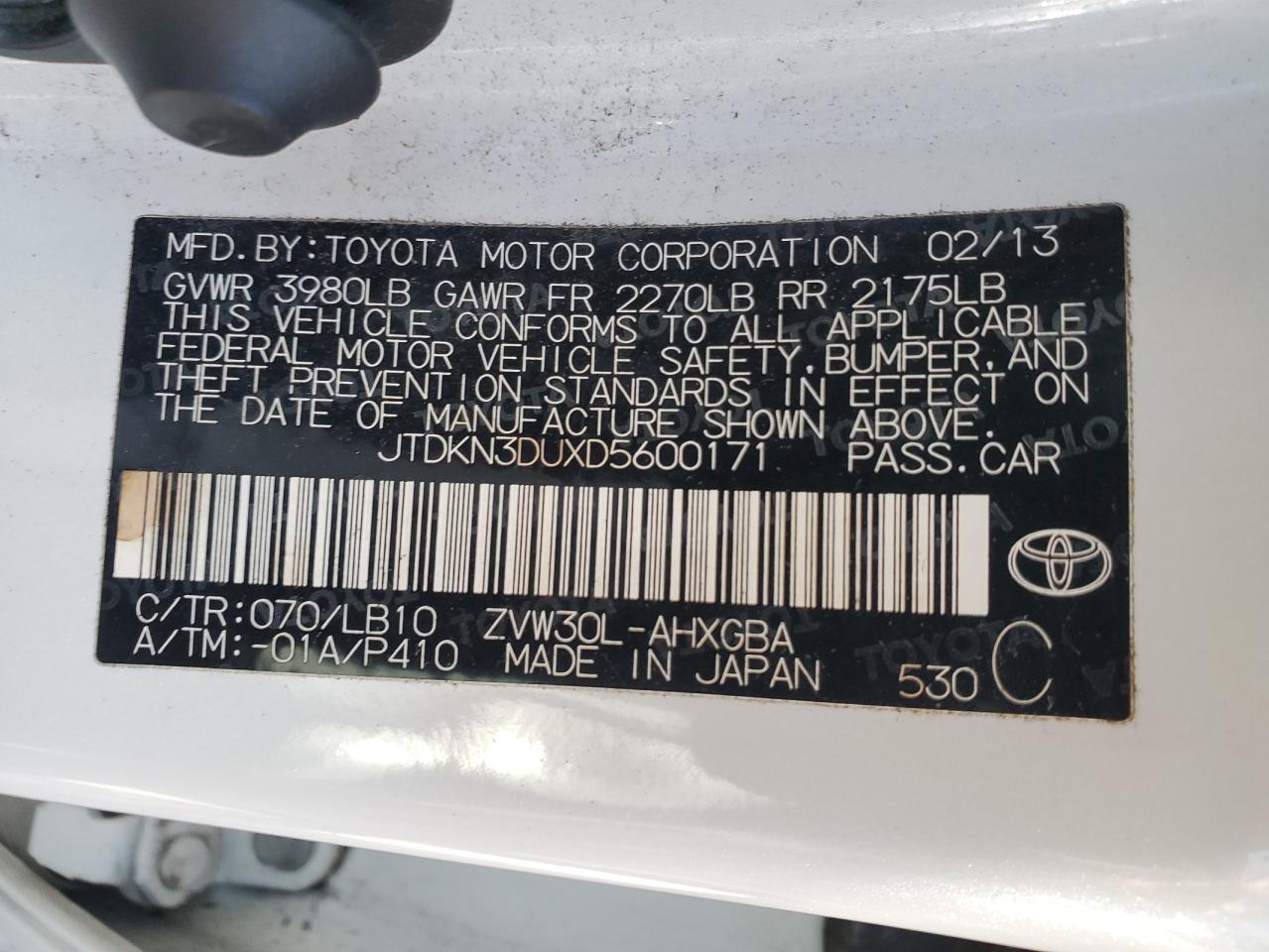 JTDKN3DUXD5600171 2013 Toyota Prius