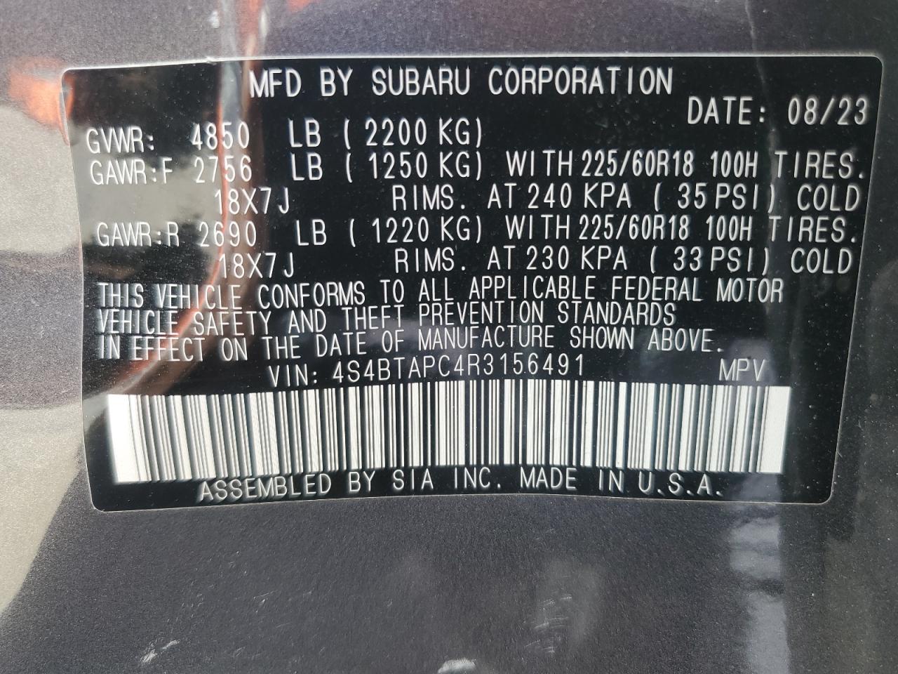 4S4BTAPC4R3156491 2024 Subaru Outback Touring