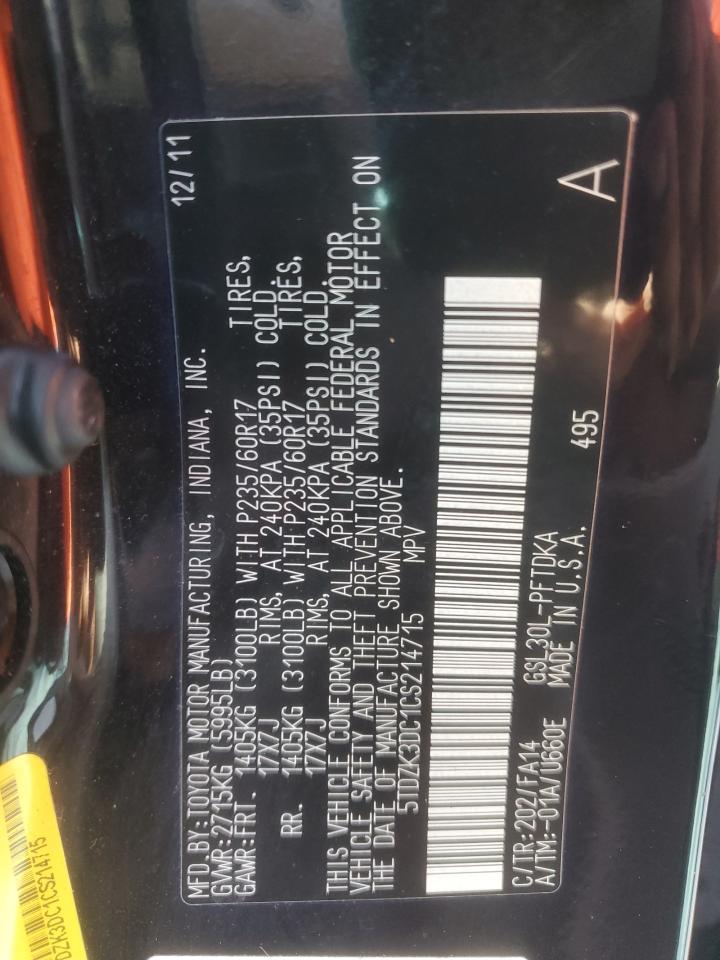 5TDZK3DC1CS214715 2012 Toyota Sienna