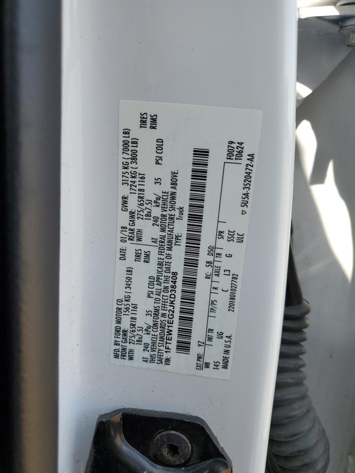 2018 Ford F150 Supercrew VIN: 1FTEW1EG2JKD38408 Lot: 75186194