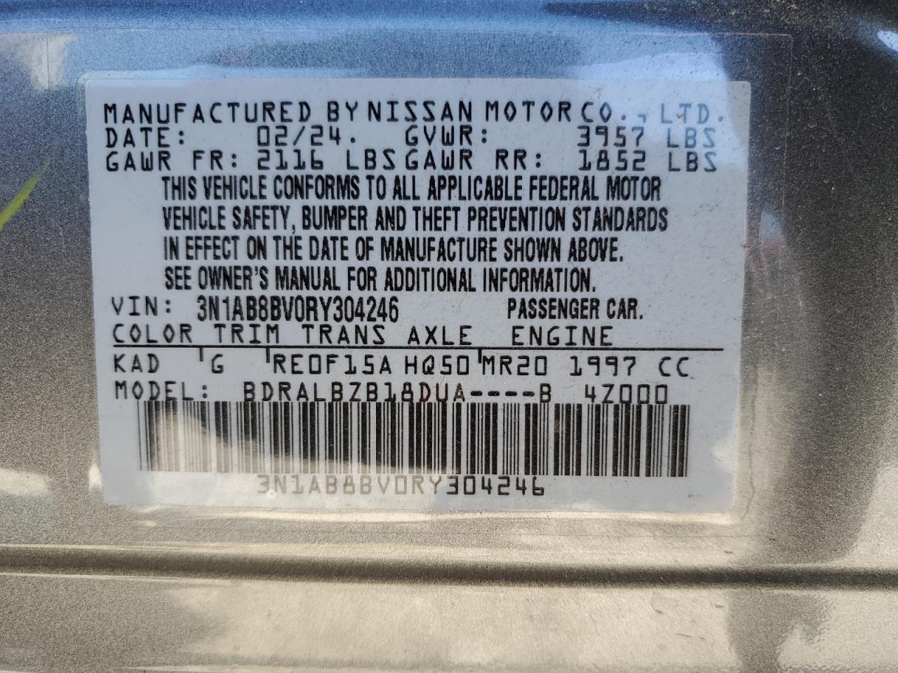 2024 Nissan Sentra S VIN: 3N1AB8BV0RY304246 Lot: 75805334