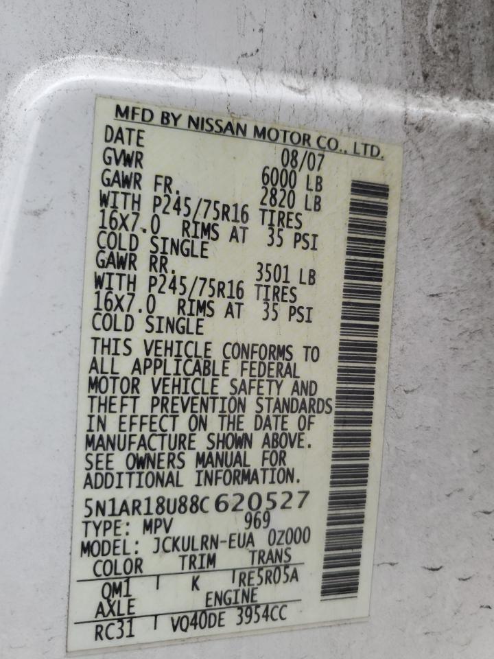 2008 Nissan Pathfinder S VIN: 5N1AR18U88C620527 Lot: 76547574