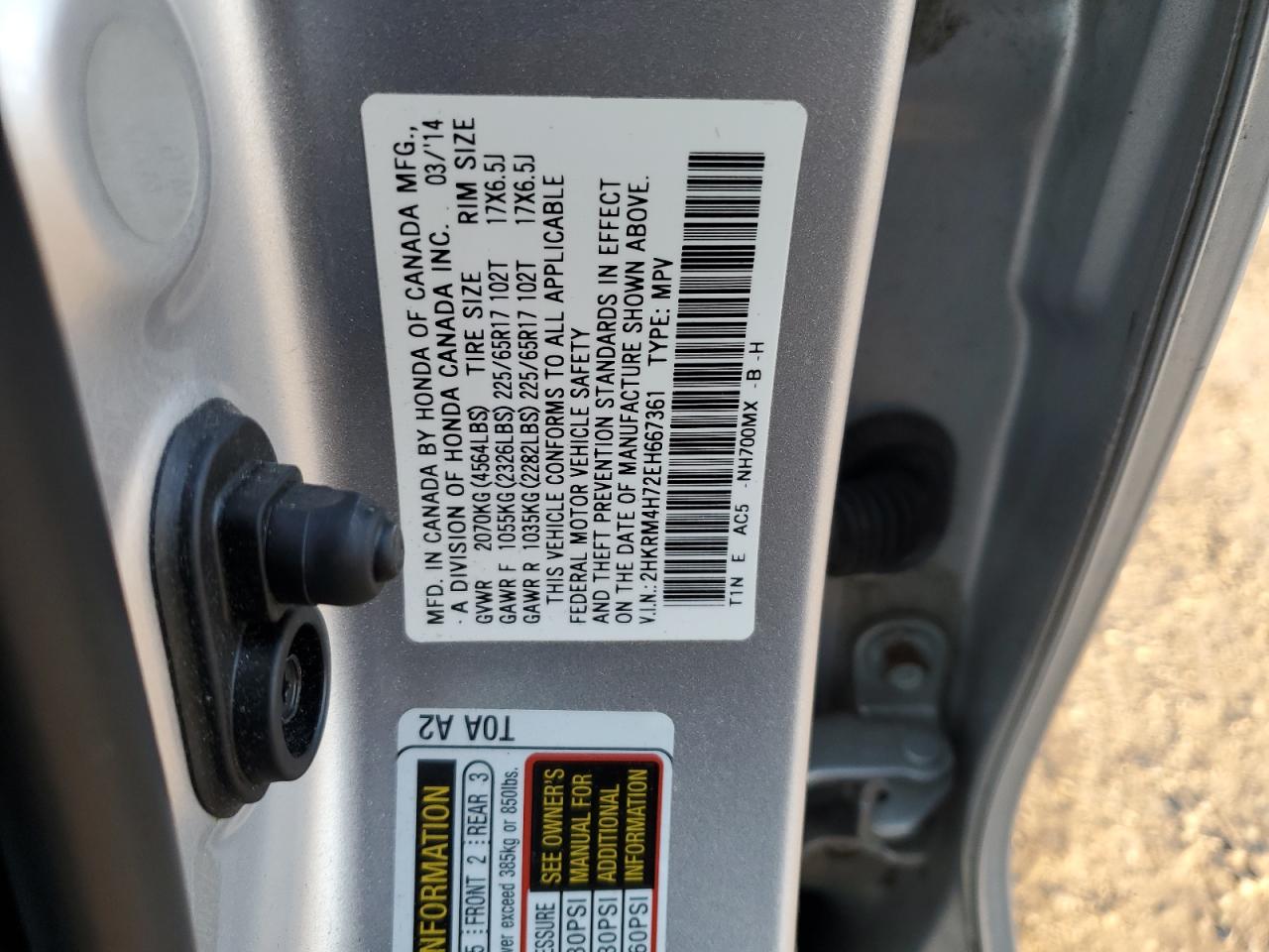 2HKRM4H72EH667361 2014 Honda Cr-V Exl