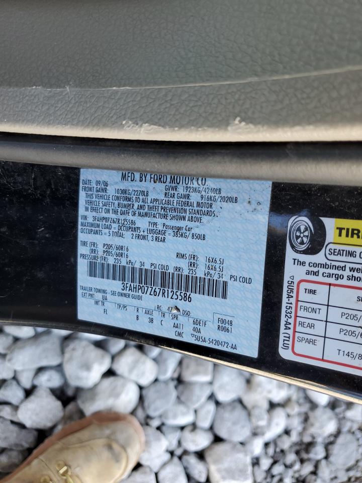 2007 Ford Fusion Se VIN: 3FAHP07Z67R125586 Lot: 76858894