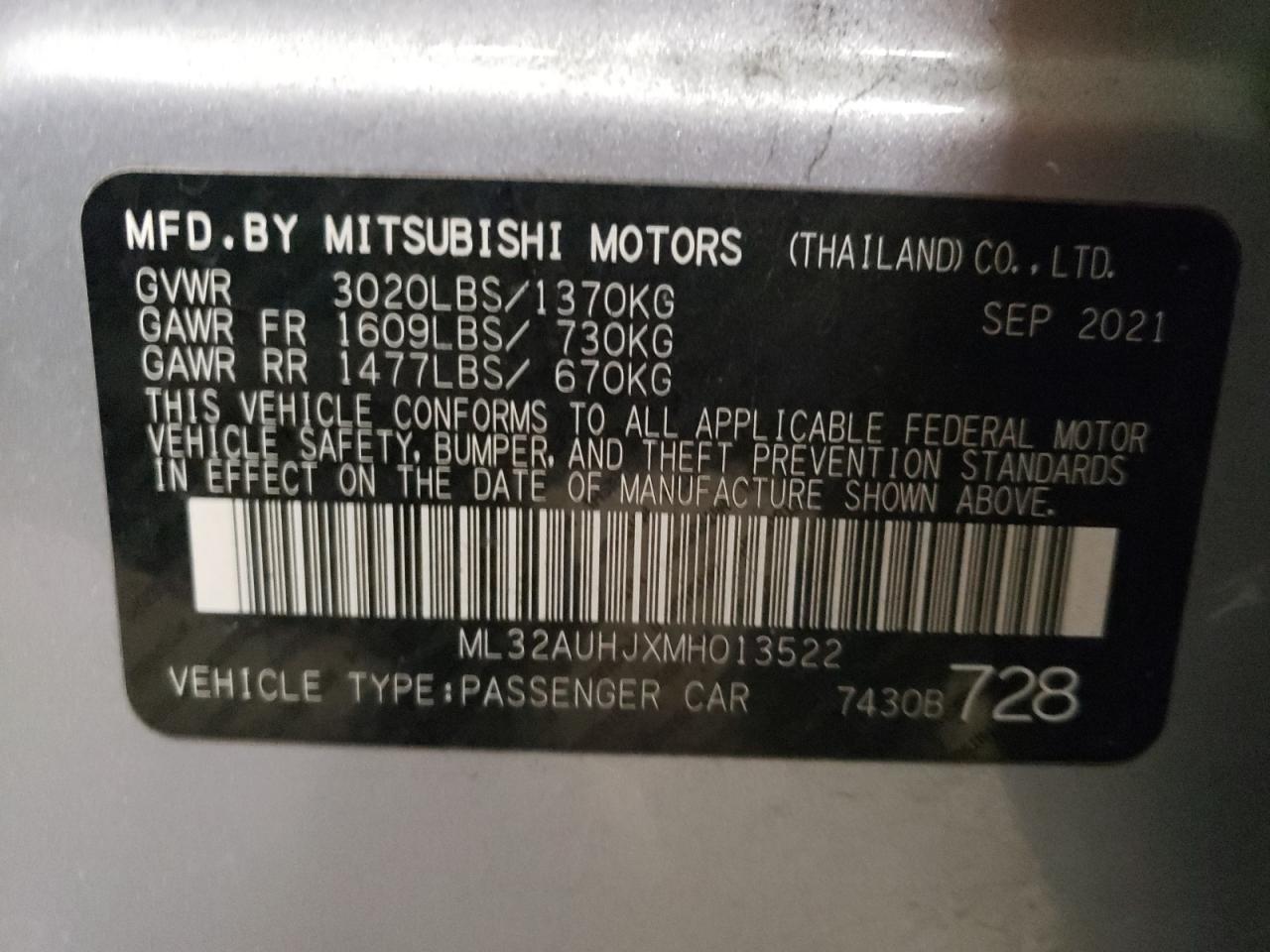 ML32AUHJXMH013522 2021 Mitsubishi Mirage Es