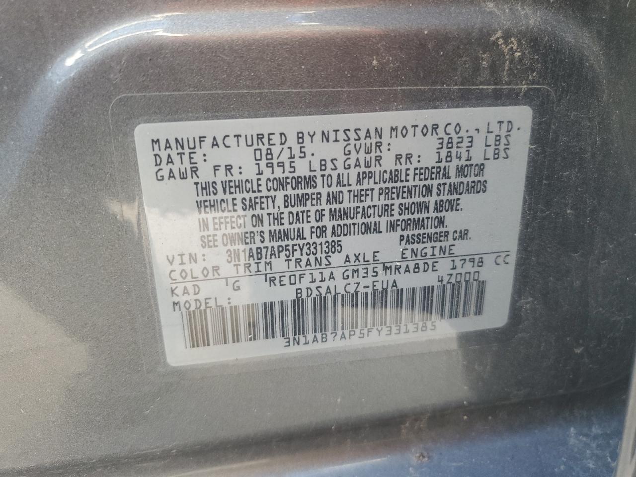 3N1AB7AP5FY331385 2015 Nissan Sentra S