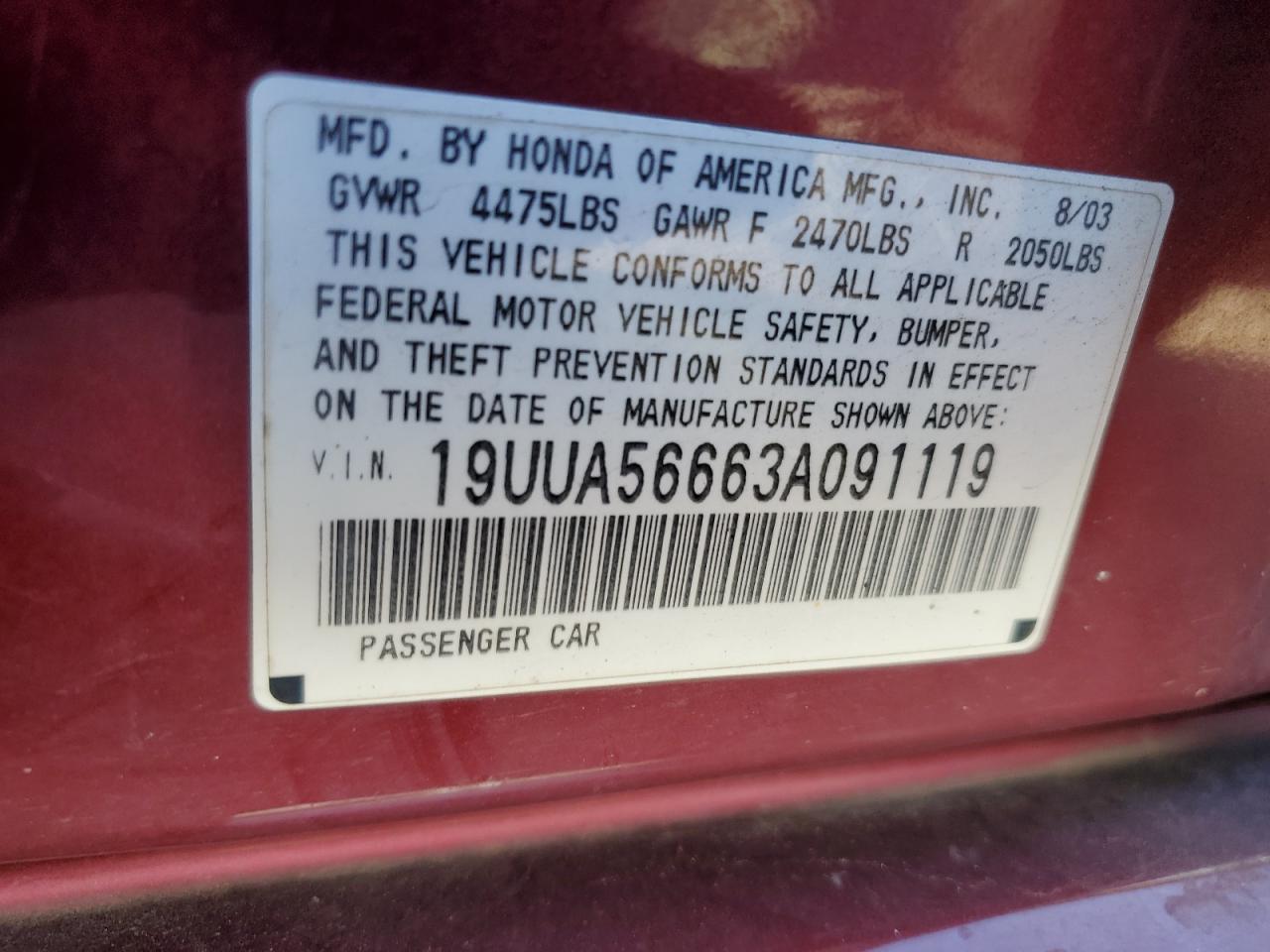 19UUA56663A091119 2003 Acura 3.2Tl