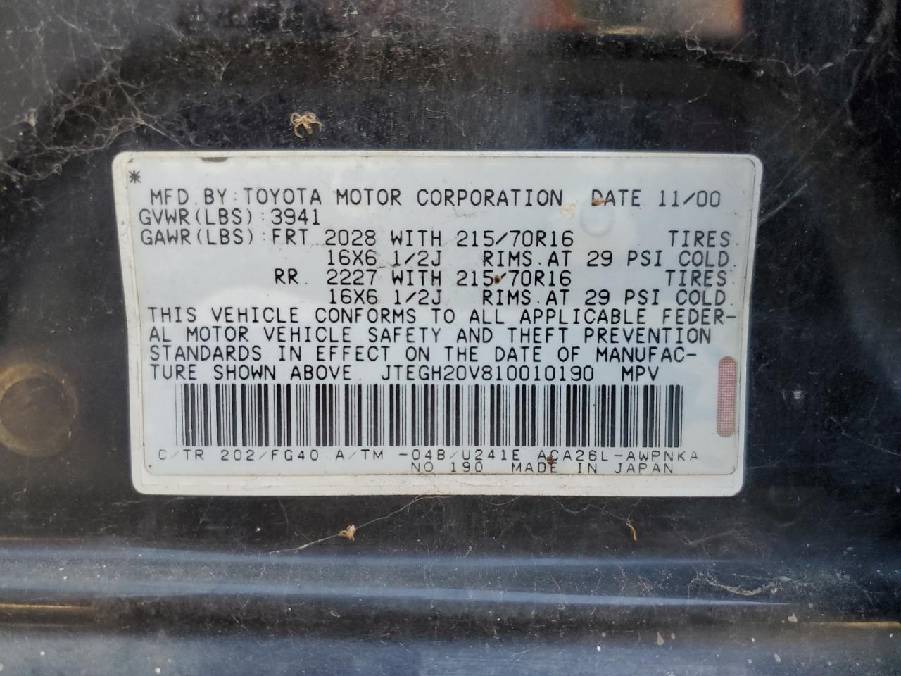 JTEGH20V810010190 2001 Toyota Rav4