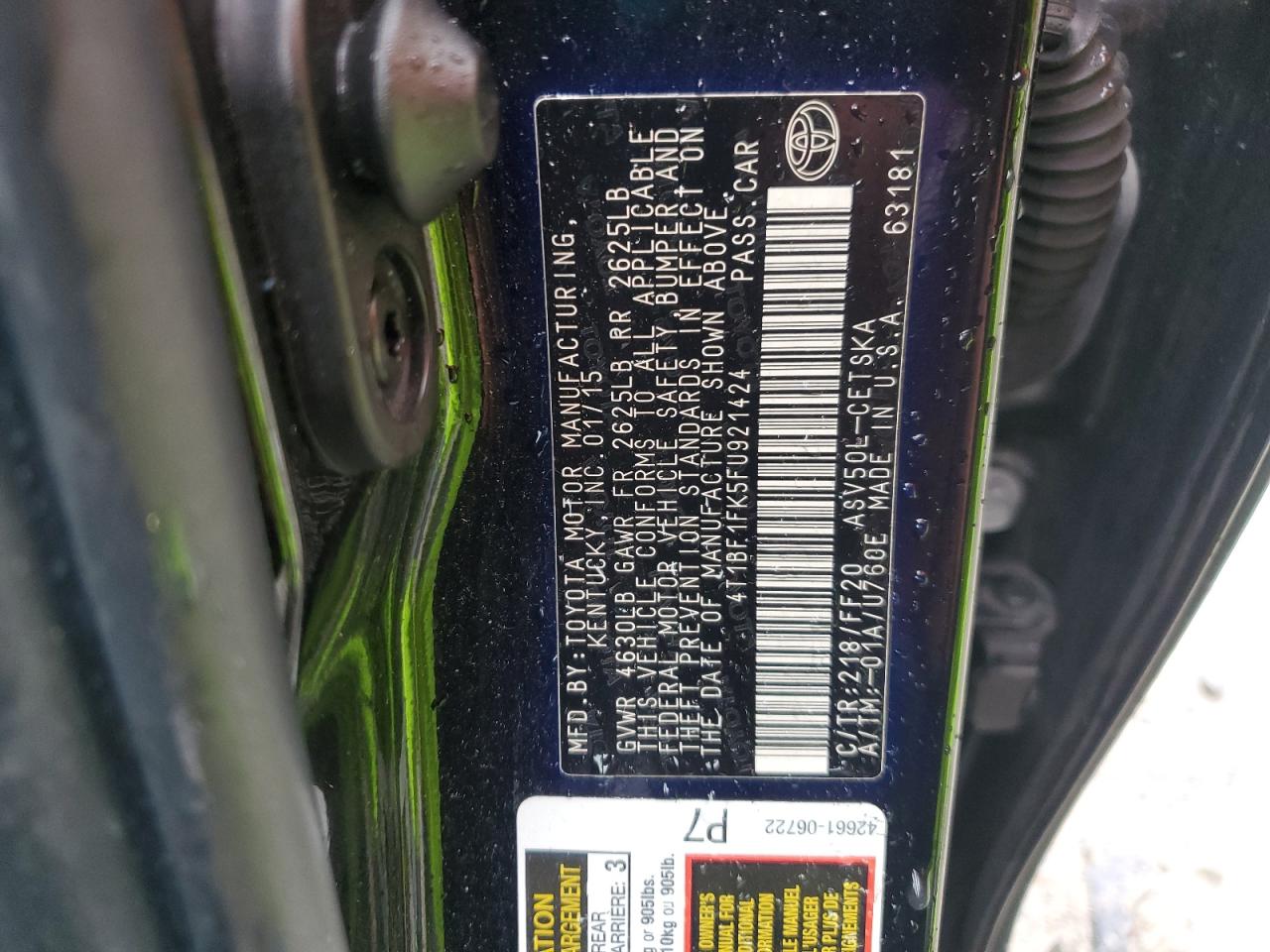 4T1BF1FK5FU921424 2015 Toyota Camry Le