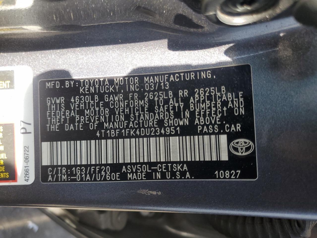 VIN 4T1BF1FK4DU234951 2013 TOYOTA CAMRY no.12