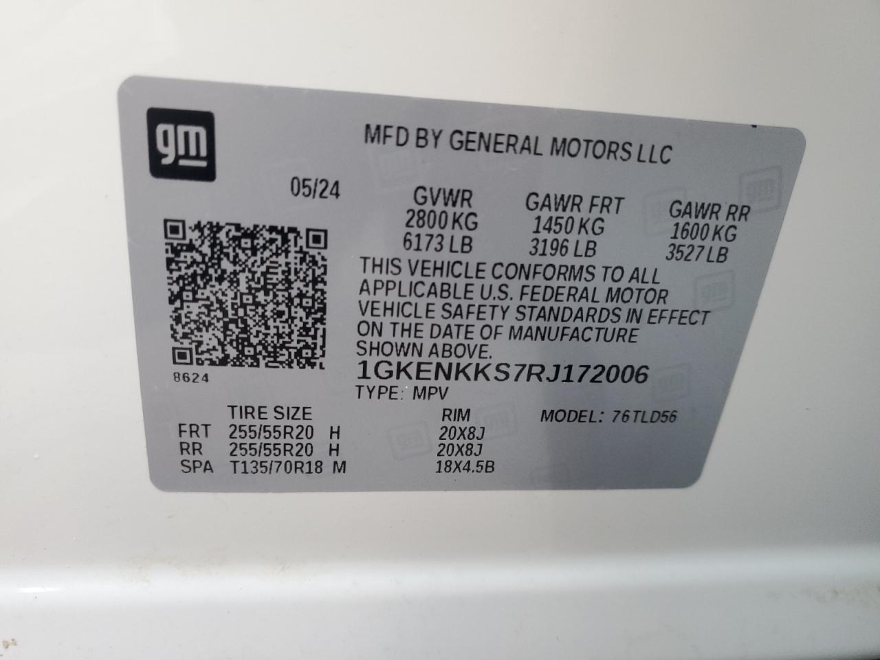 1GKENKKS7RJ172006 2024 GMC Acadia Uplevel