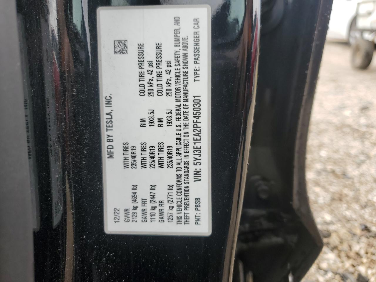 2023 Tesla Model 3 VIN: 5YJ3E1EA2PF450301 Lot: 78911514