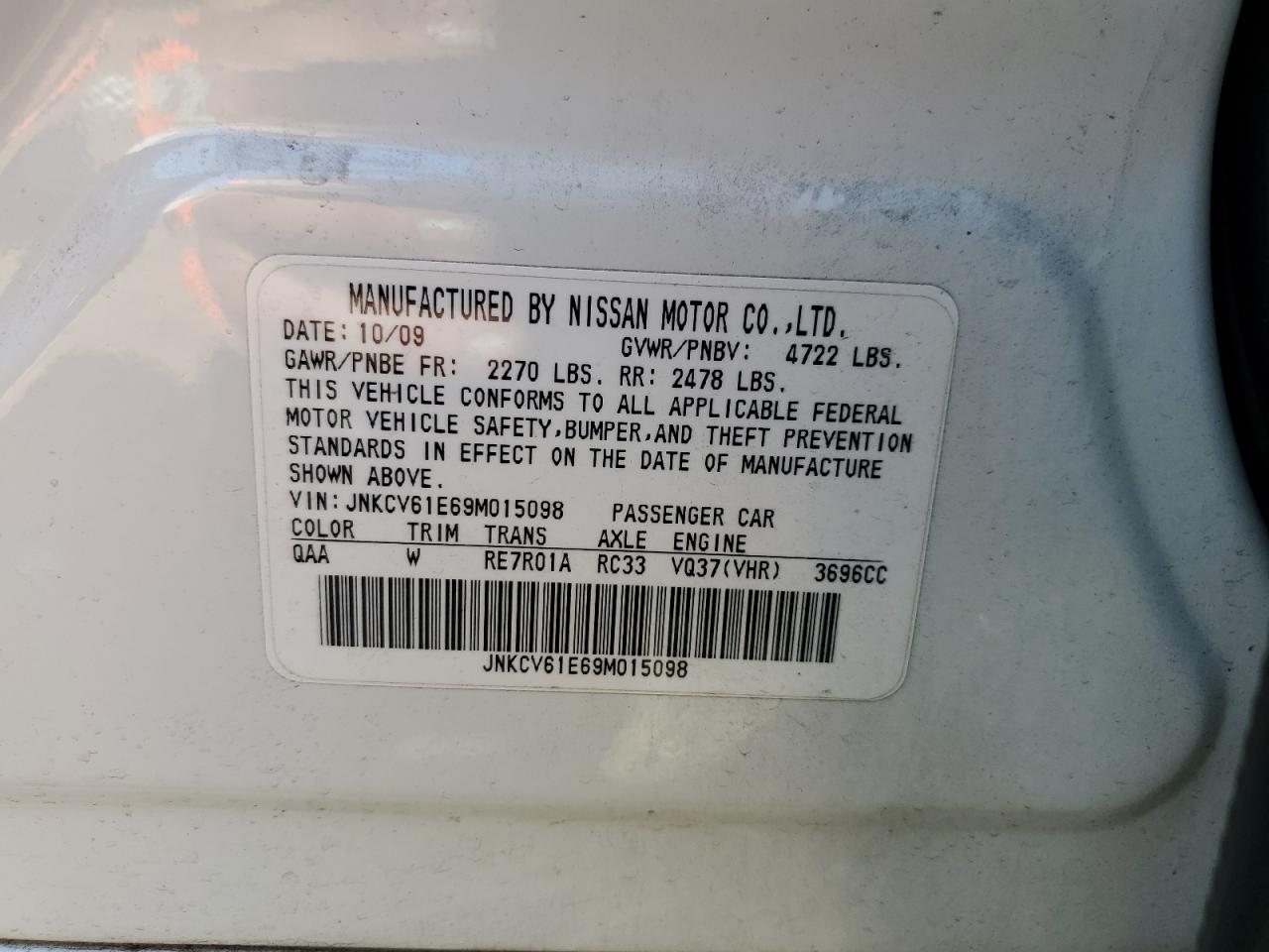 JNKCV61E69M015098 2009 Infiniti G37 Base