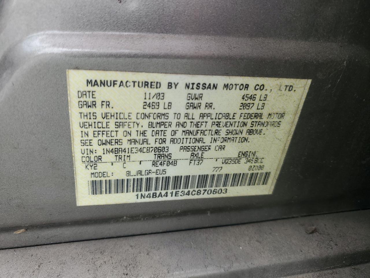 1N4BA41E34C870603 2004 Nissan Maxima Se