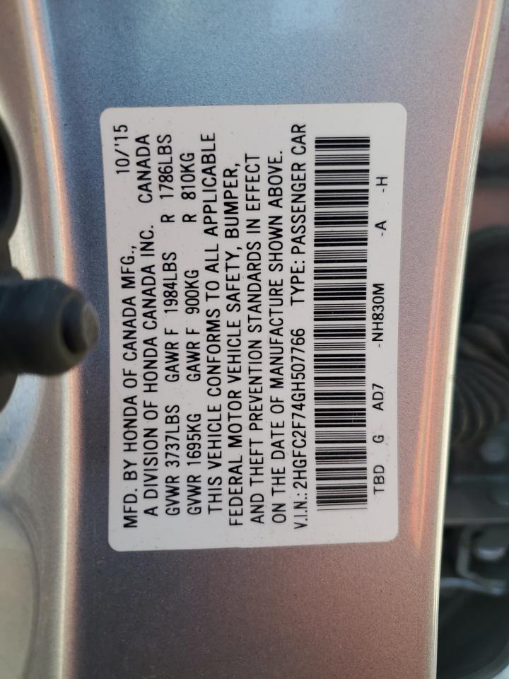 2HGFC2F74GH507766 2016 Honda Civic Ex