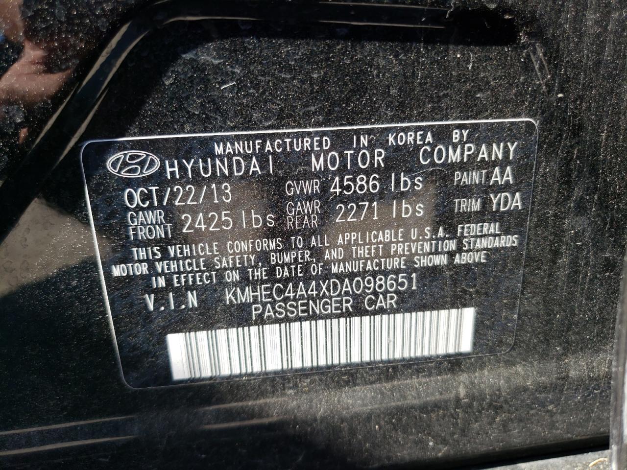 2013 Hyundai Sonata Hybrid VIN: KMHEC4A4XDA098651 Lot: 77526394