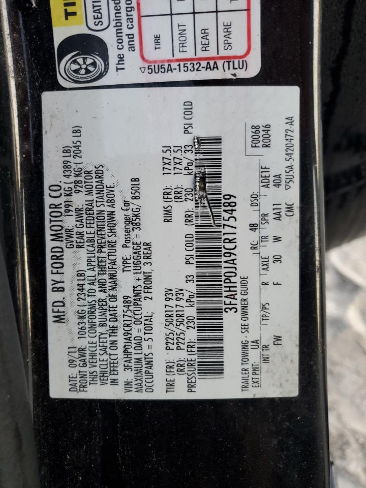 3FAHP0JA9CR175489 2012 Ford Fusion Sel