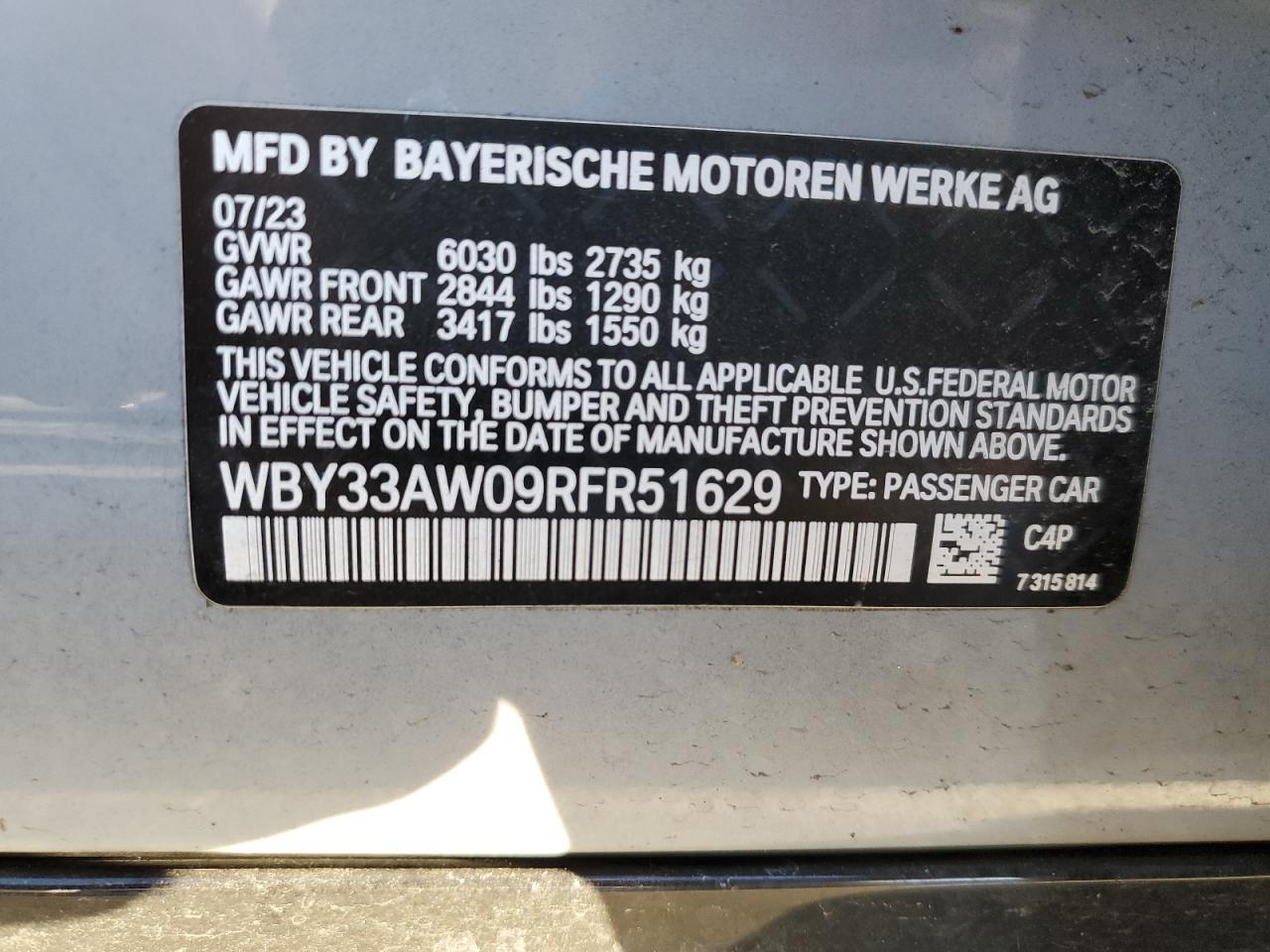 WBY33AW09RFR51629 2024 BMW I4 M50