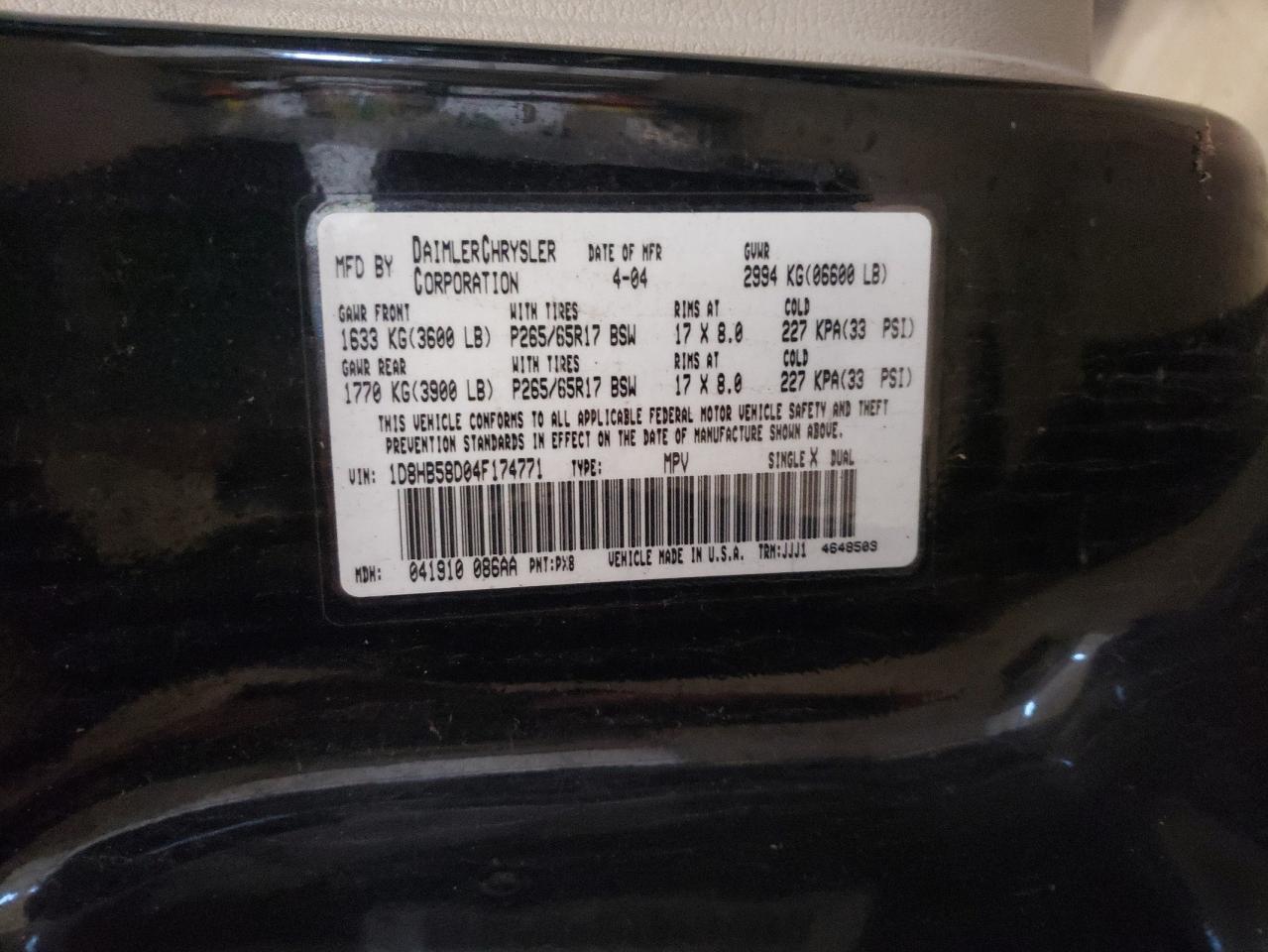 1D8HB58D04F174771 2004 Dodge Durango Limited