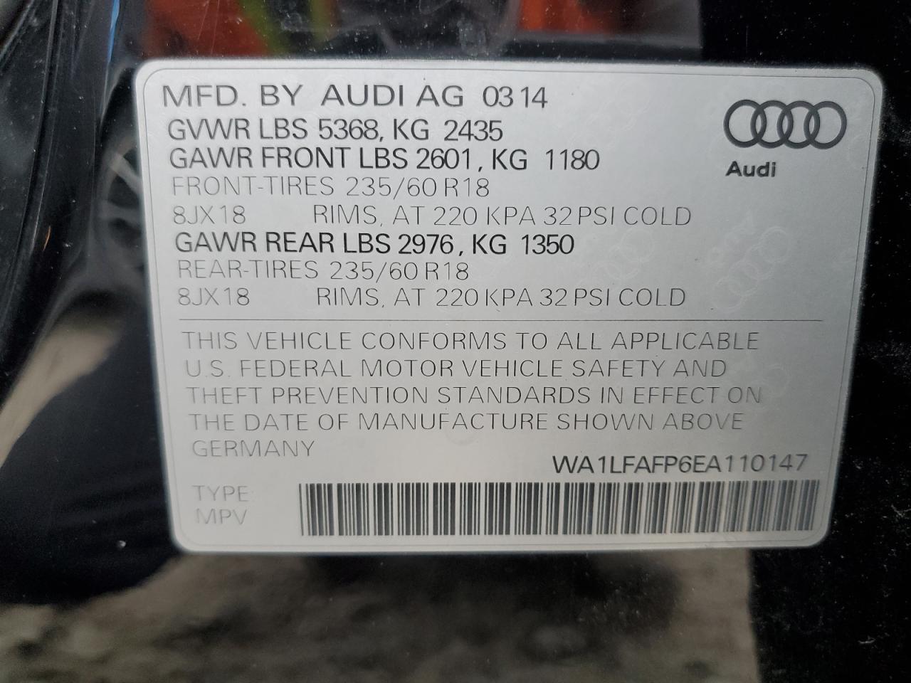 WA1LFAFP6EA110147 2014 Audi Q5 Premium Plus