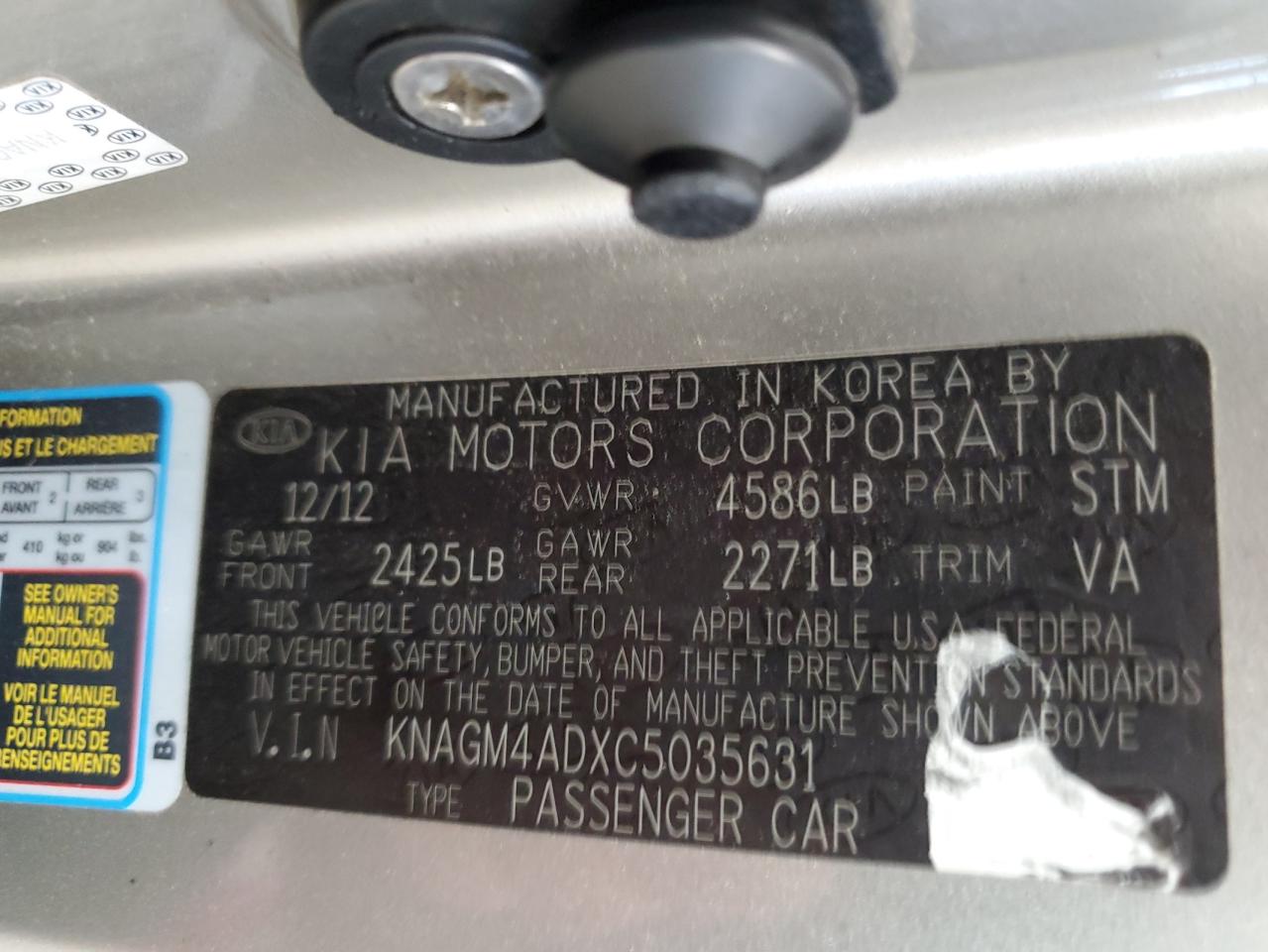 KNAGM4ADXC5035631 2012 Kia Optima Hybrid