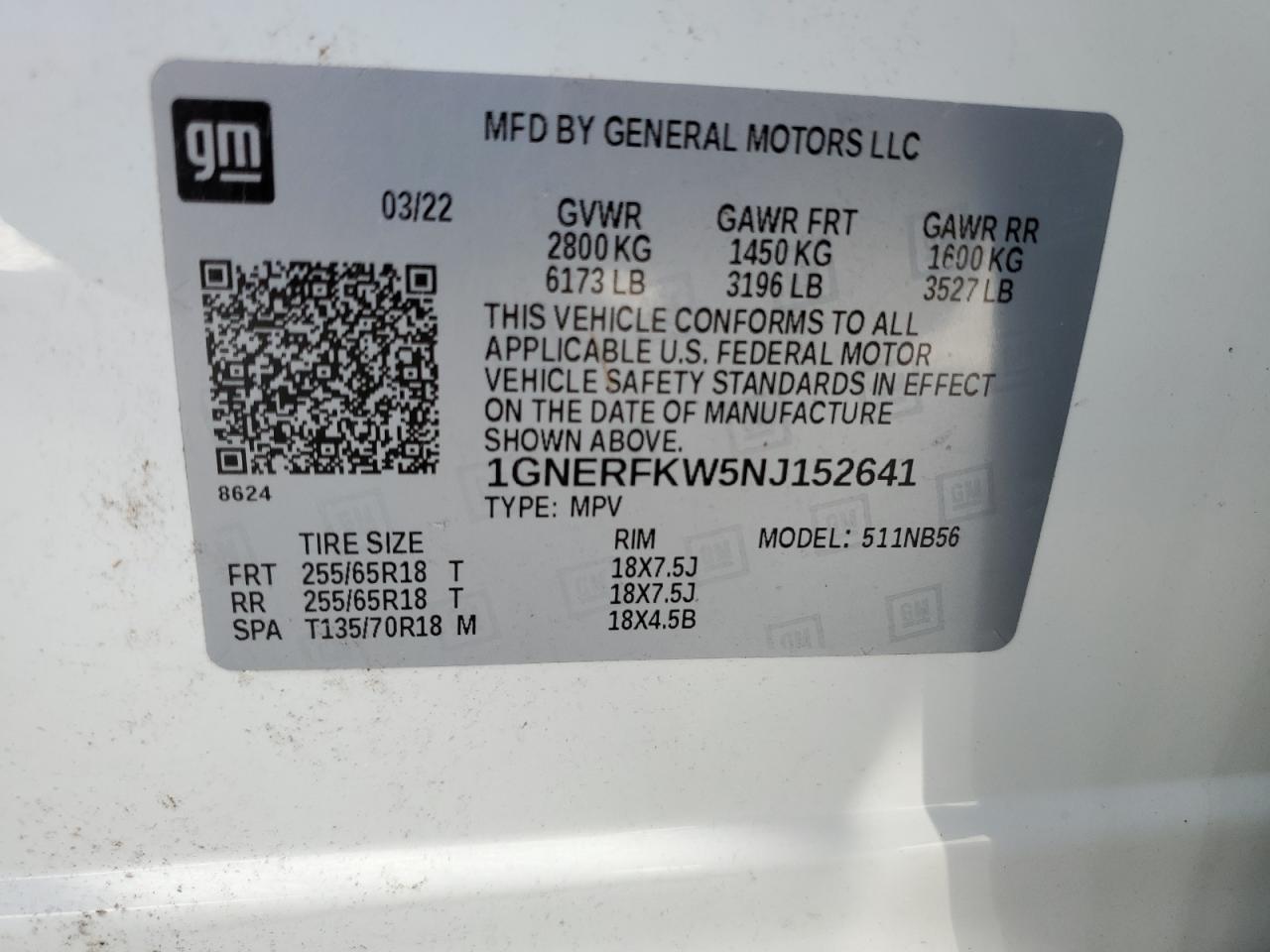 1GNERFKW5NJ152641 2022 CHEVROLET TRAVERSE - Image 14