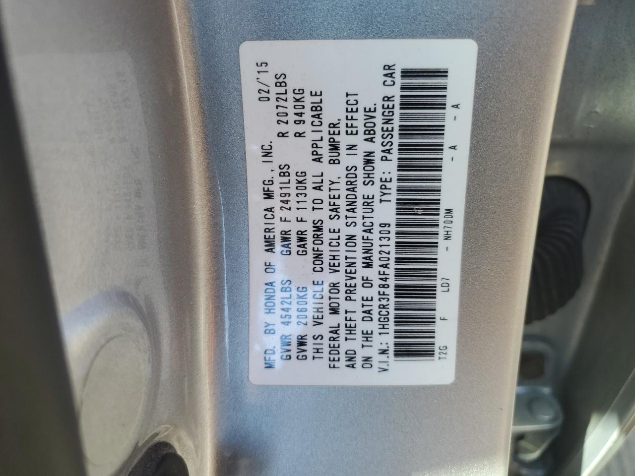 1HGCR3F84FA021309 2015 Honda Accord Exl