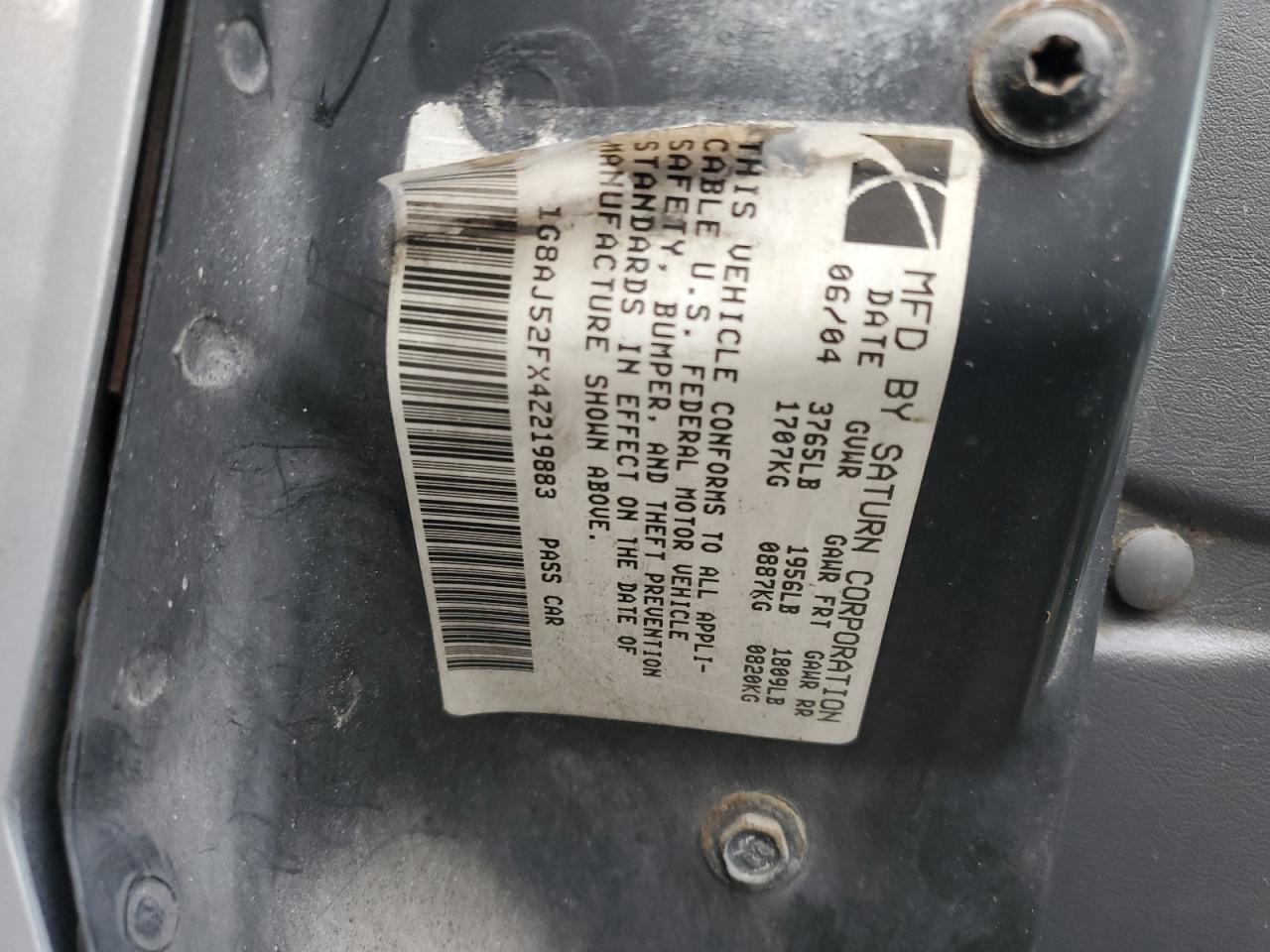 1G8AJ52FX4Z219883 2004 Saturn Ion Level 2