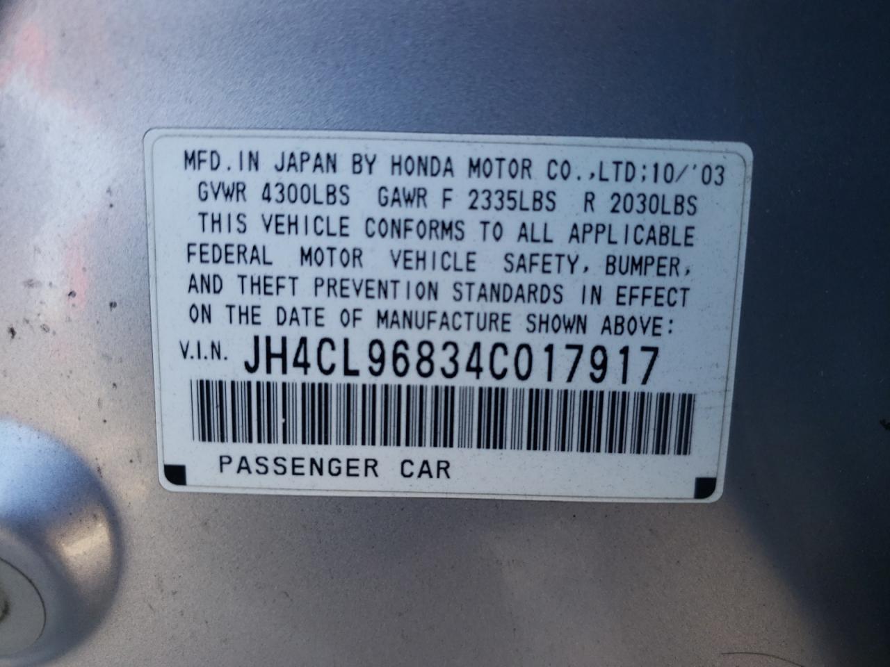 JH4CL96834C017917 2004 Acura Tsx