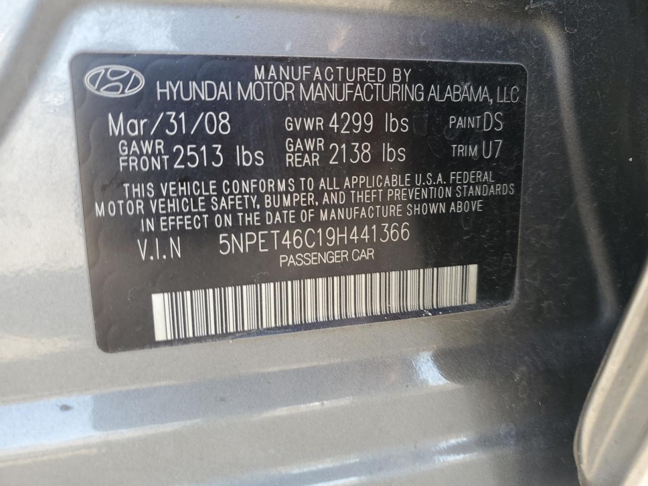 5NPET46C19H441366 2009 Hyundai Sonata Gls