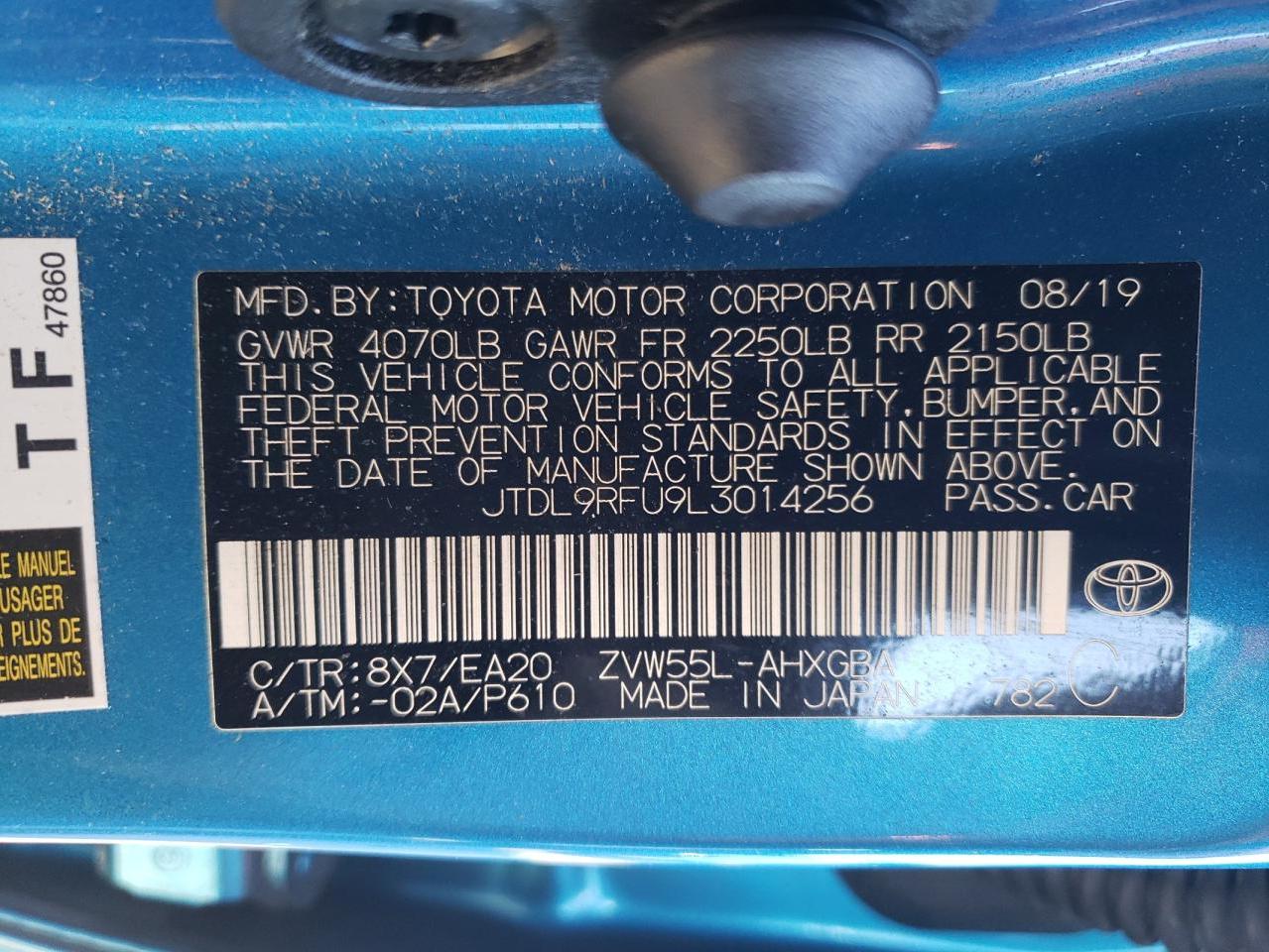 2020 Toyota Prius Le VIN: JTDL9RFU9L3014256 Lot: 76031974