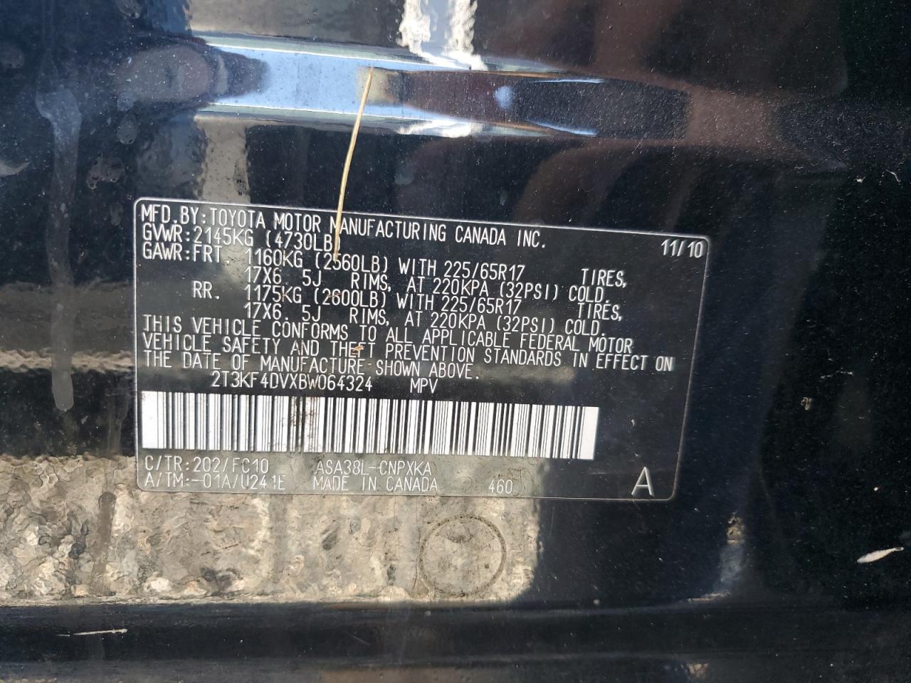 2011 Toyota Rav4 VIN: 2T3KF4DVXBW064324 Lot: 73813514