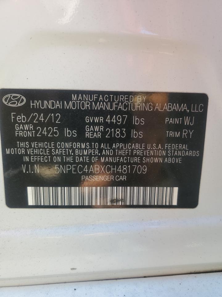 2012 Hyundai Sonata Se VIN: 5NPEC4ABXCH481709 Lot: 76812434