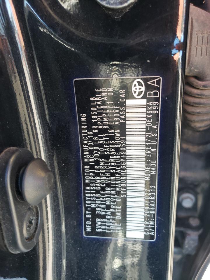 2016 Toyota Corolla L VIN: 5YFBURHE6GP490591 Lot: 73150134