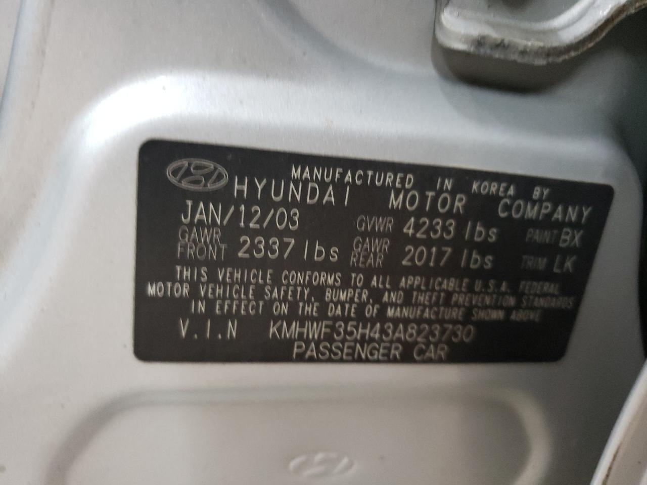 KMHWF35H43A823730 2003 Hyundai Sonata Gls