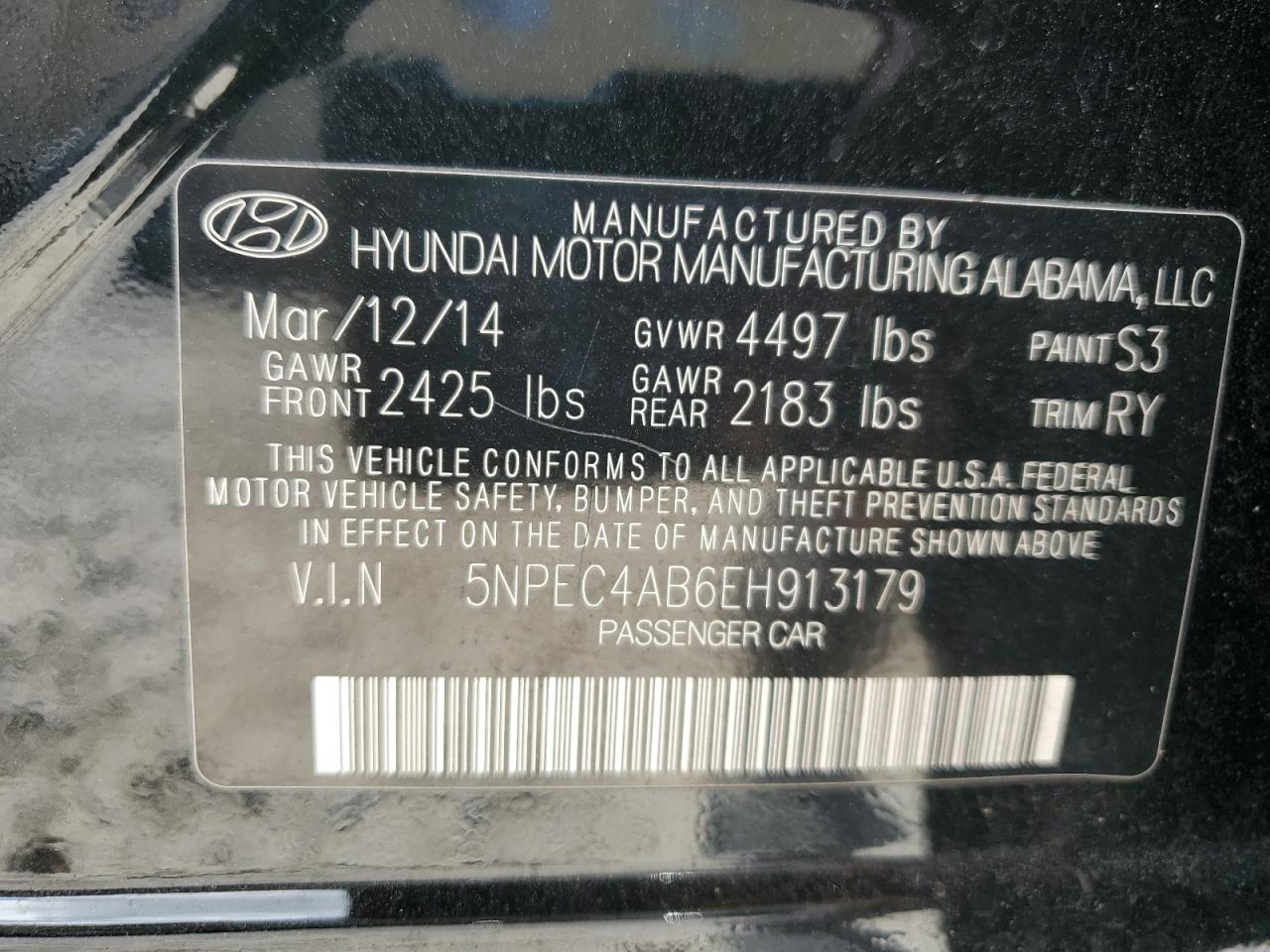 2014 Hyundai Sonata Se VIN: 5NPEC4AB6EH913179 Lot: 77366944