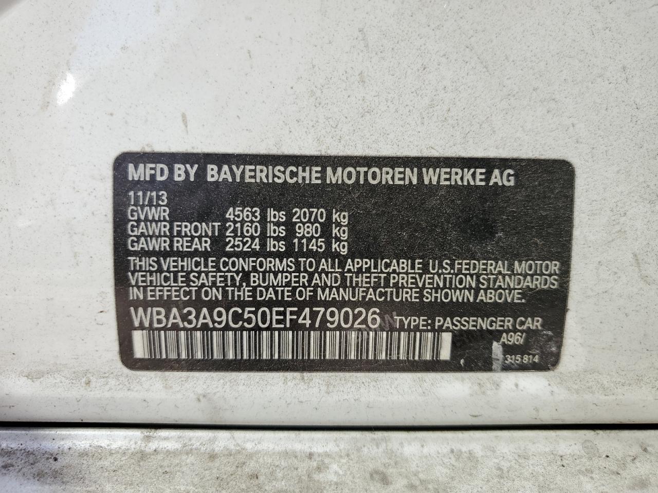 WBA3A9C50EF479026 2014 BMW 335 I