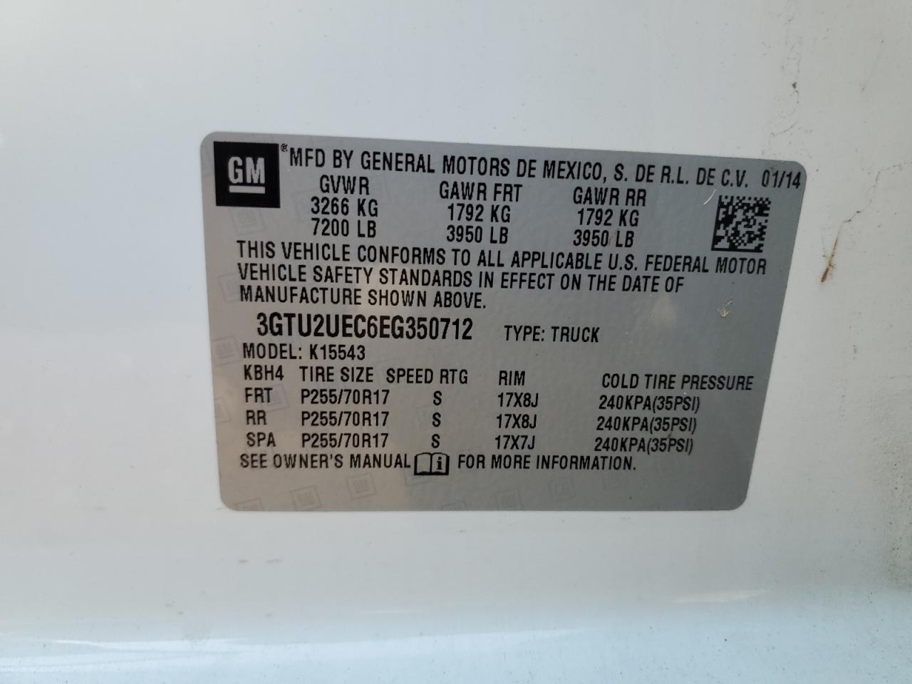 3GTU2UEC6EG350712 2014 GMC Sierra K1500 Sle