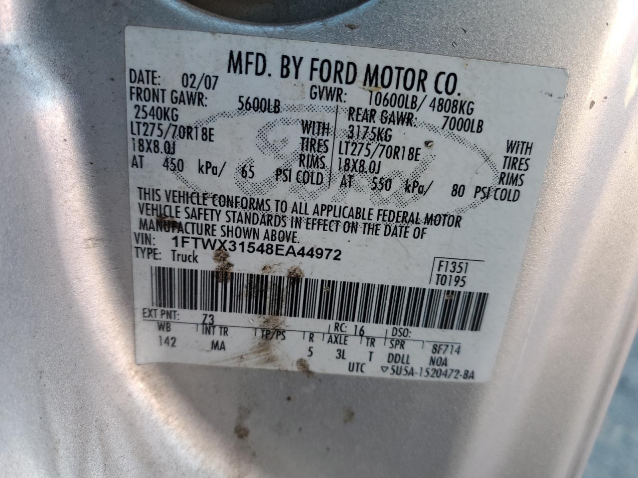 1FTWX31548EA44972 2008 Ford F350 Srw Super Duty