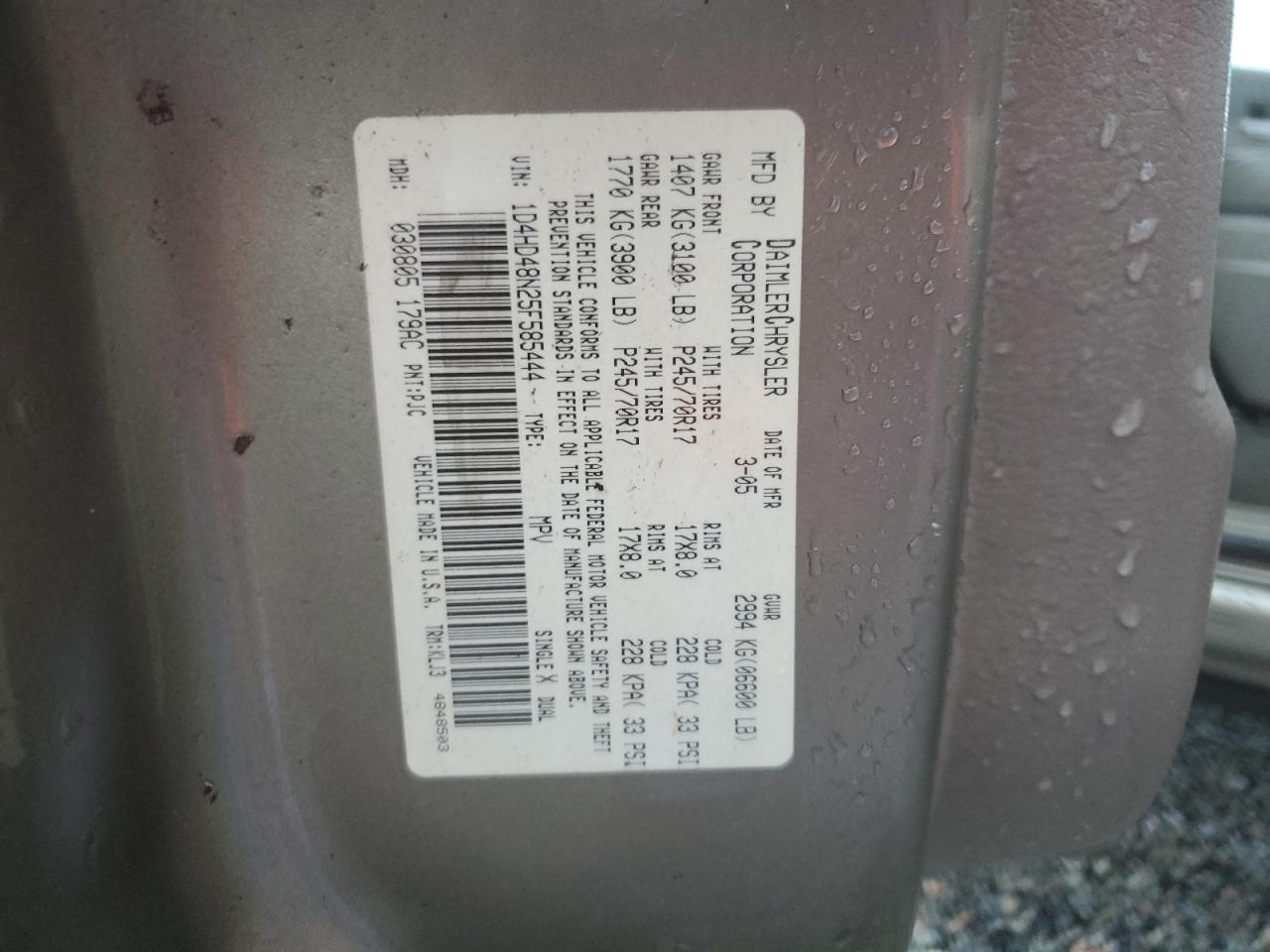 1D4HD48N25F585444 2005 Dodge Durango Slt