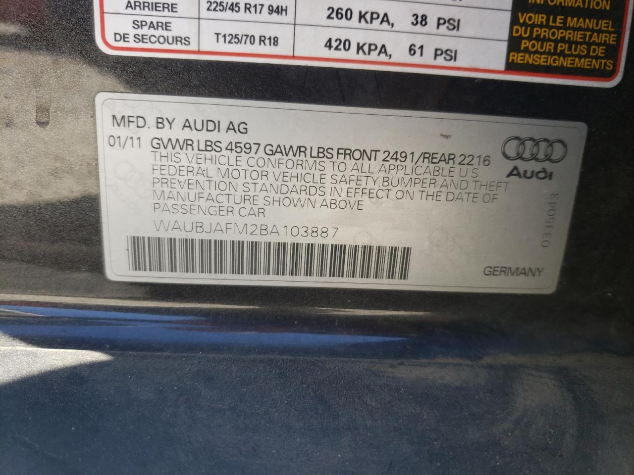 2011 Audi A3 Premium VIN: WAUBJAFM2BA103887 Lot: 75644734