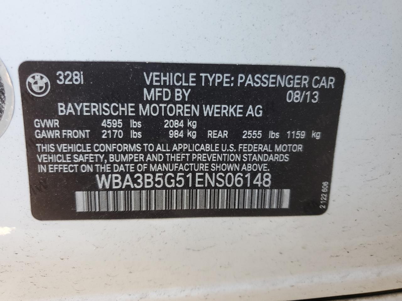 2014 BMW 328 Xi Sulev VIN: WBA3B5G51ENS06148 Lot: 76902424