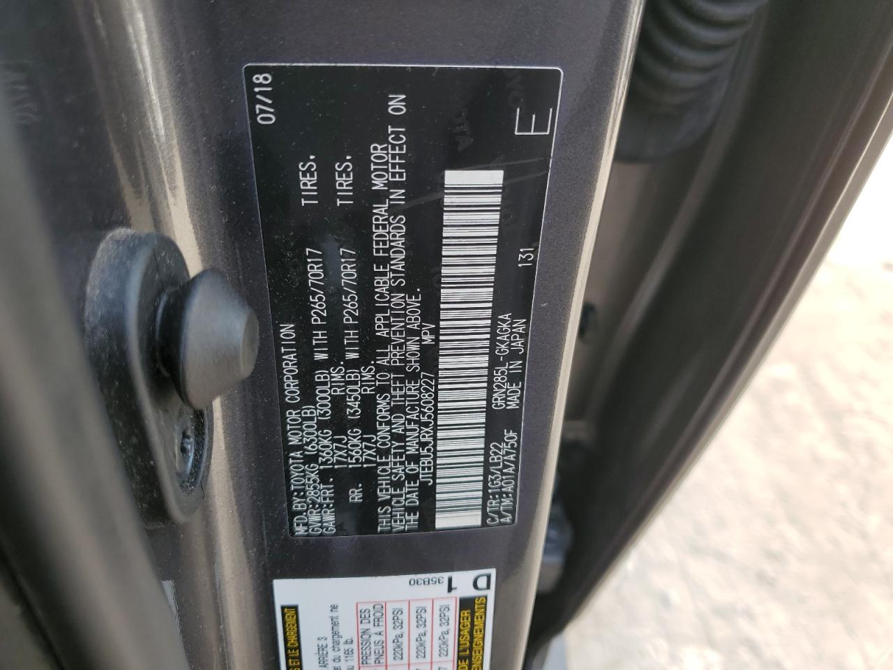 JTEBU5JRXJ5608227 2018 Toyota 4Runner Sr5/Sr5 Premium