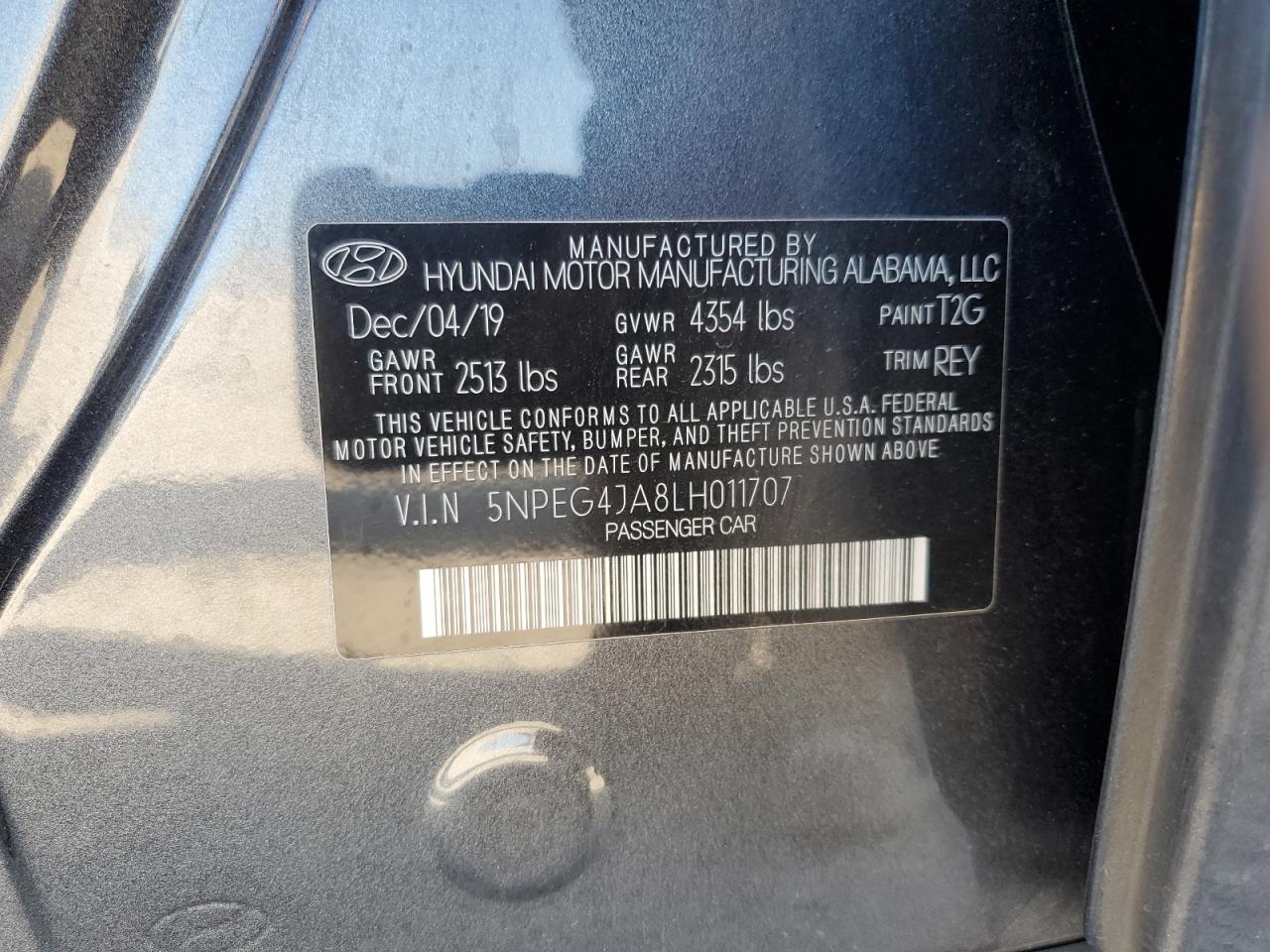 5NPEG4JA8LH011707 2020 Hyundai Sonata Se