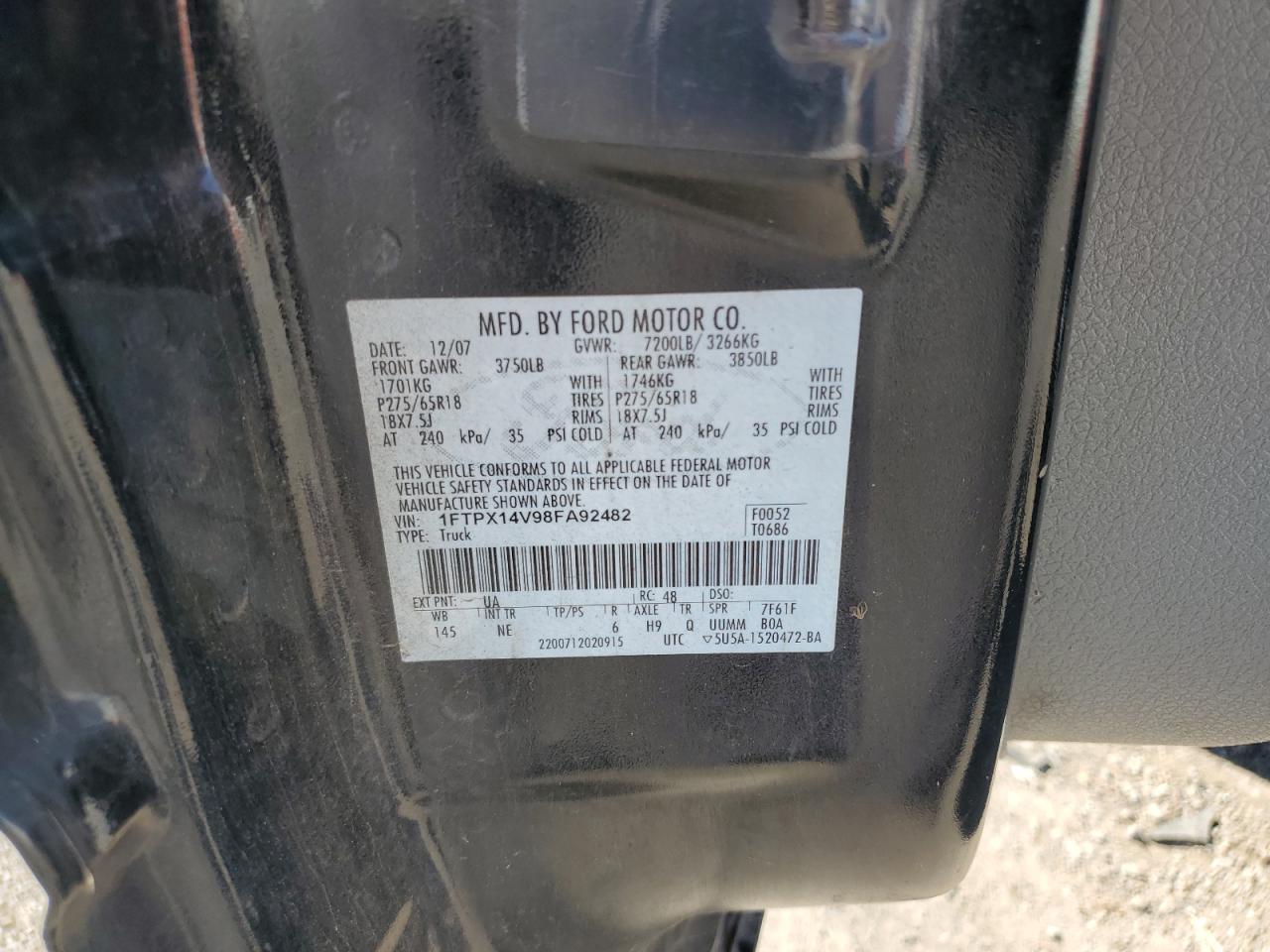 1FTPX14V98FA92482 2008 Ford F150