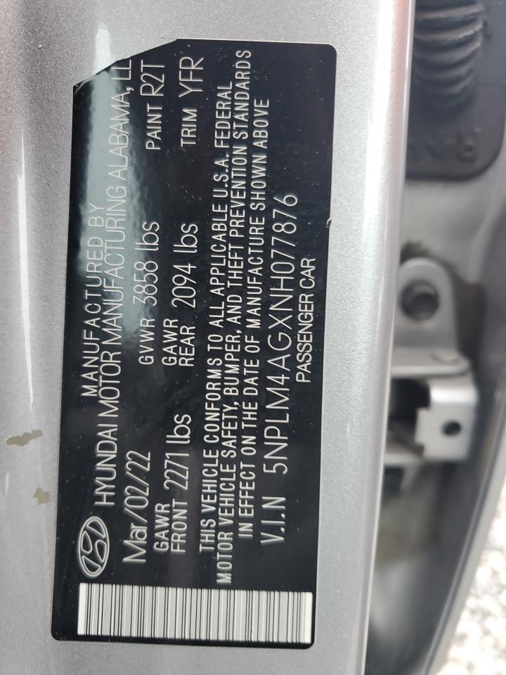 2022 Hyundai Elantra Sel VIN: 5NPLM4AGXNH077876 Lot: 75795574