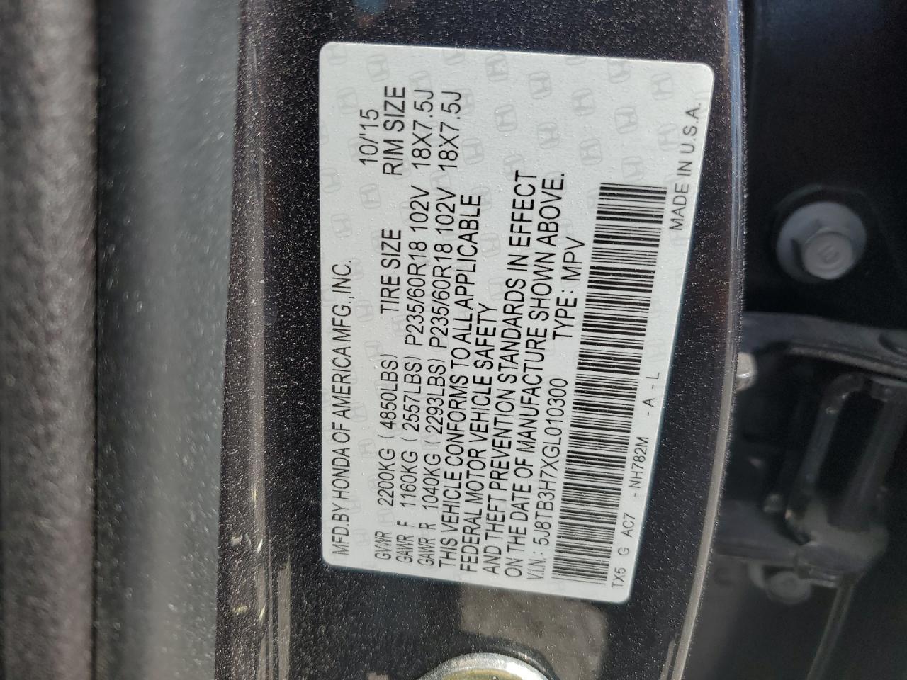 5J8TB3H7XGL010300 2016 Acura Rdx Advance